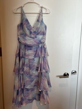 NWT Chi Chi London Lavender & Light Blue Tiered Midi Dress